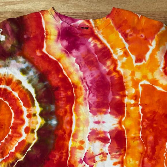 Ice Dyed T-shirt Dress - Tie Dye Hippie Boho - Red Fire Geode (Women's 3XLarge) - Picture 9 of 11